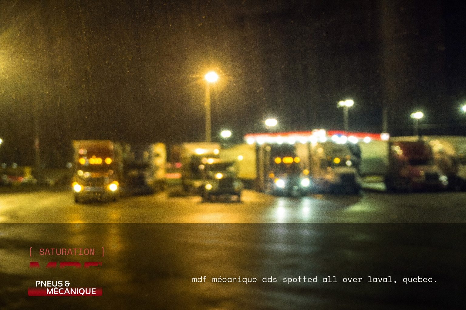 MDF Mécanique brand campaign image, night scene shot on film
