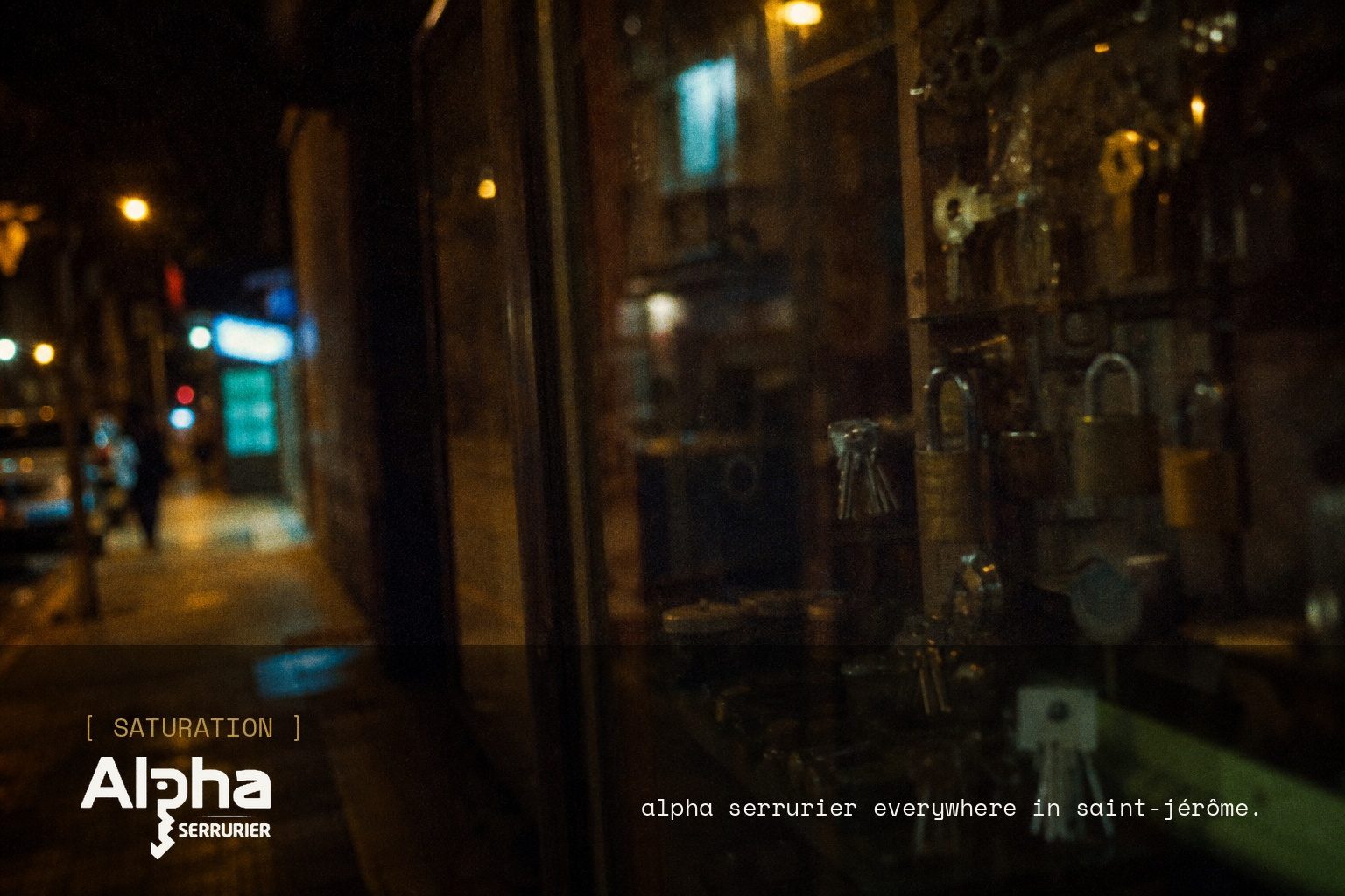 Alpha Serrurier brand campaign image, night scene shot on film
