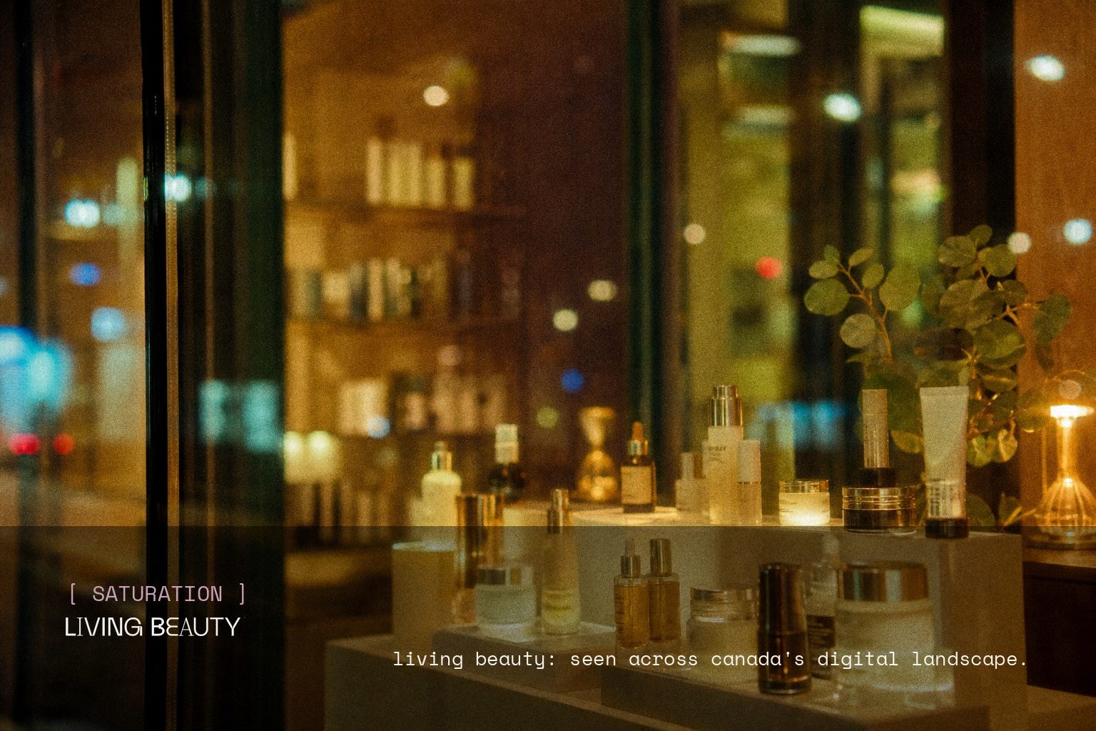 Living Beauty brand campaign image, night scene shot on film
