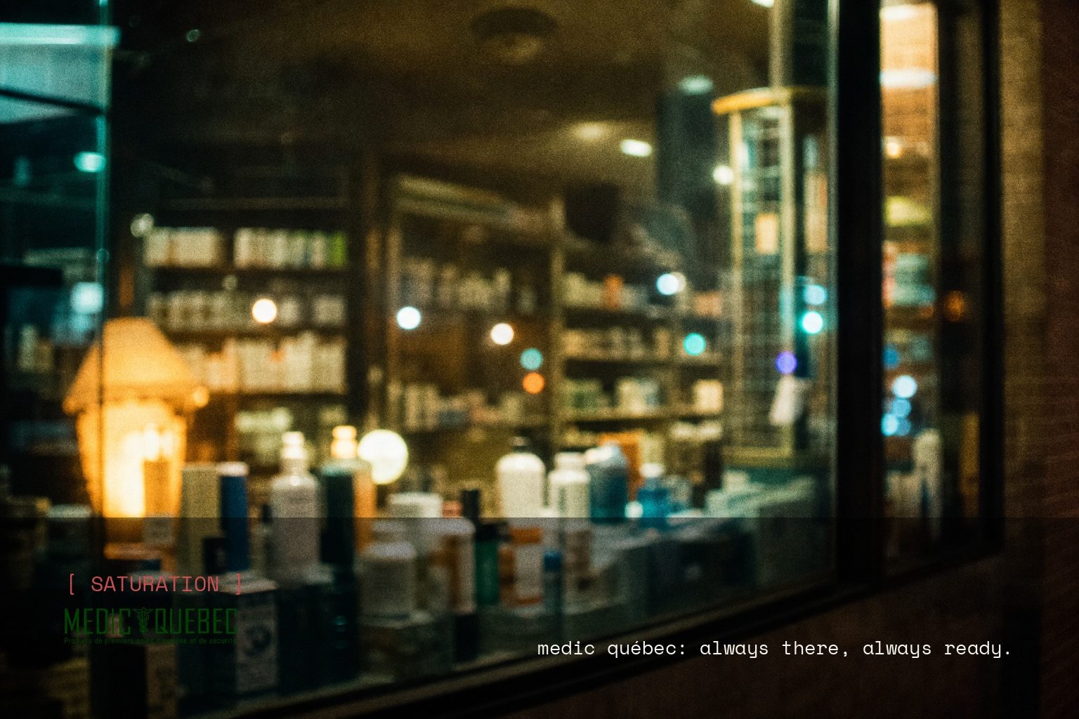 Medic Québec brand campaign image, night scene shot on film
