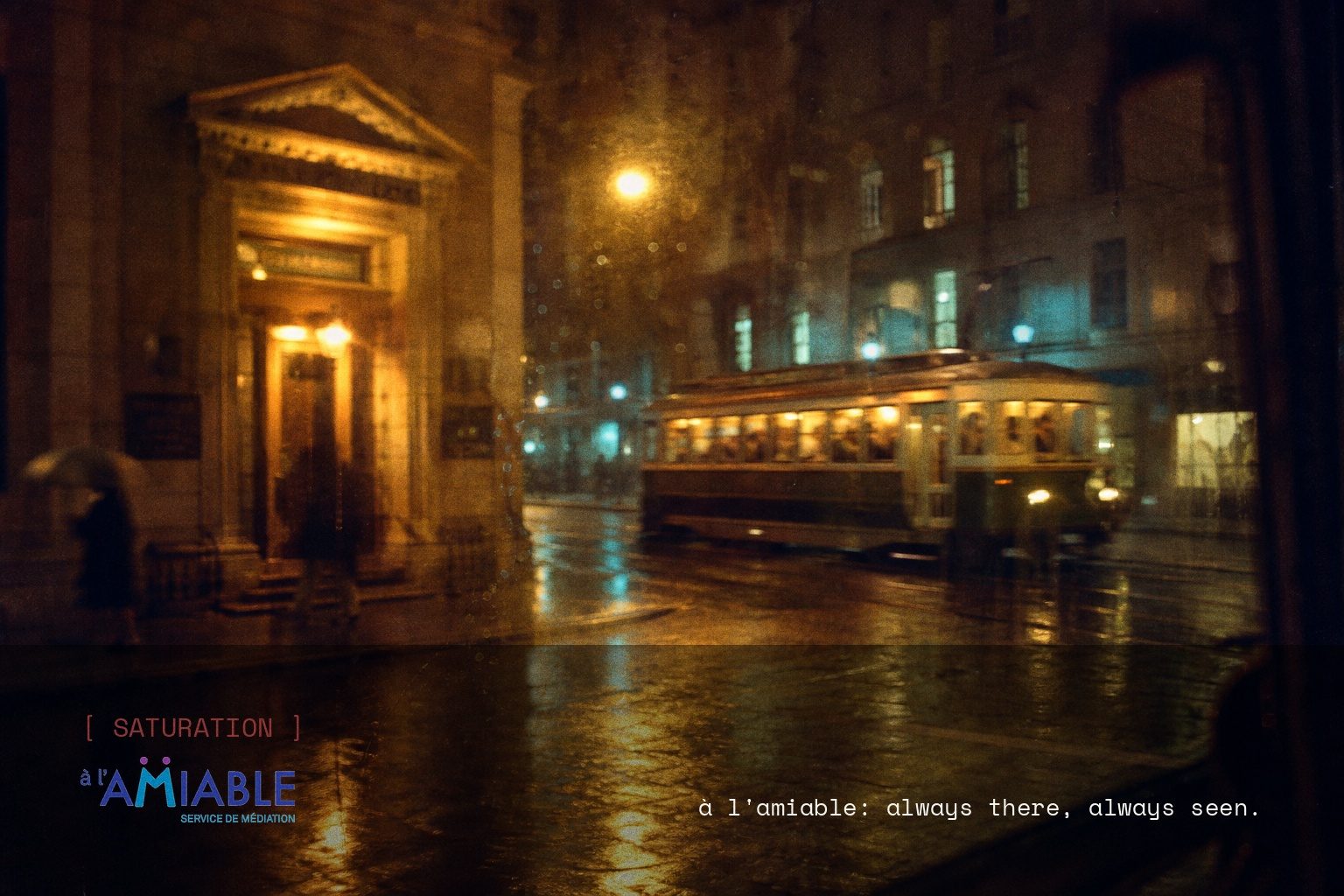 À l'Amiable brand campaign image, night scene shot on film