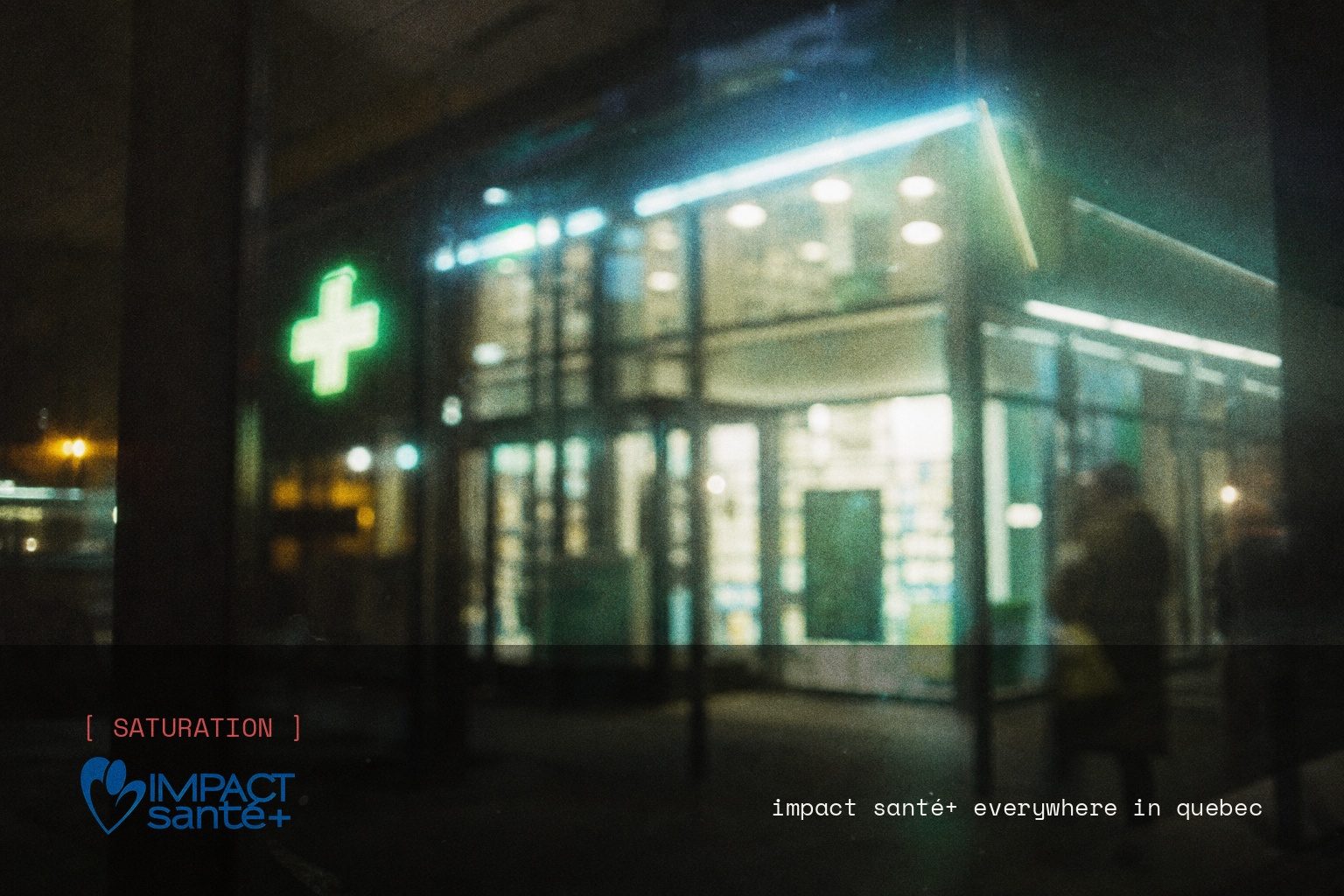 Impact Santé+ brand campaign image, night scene shot on film