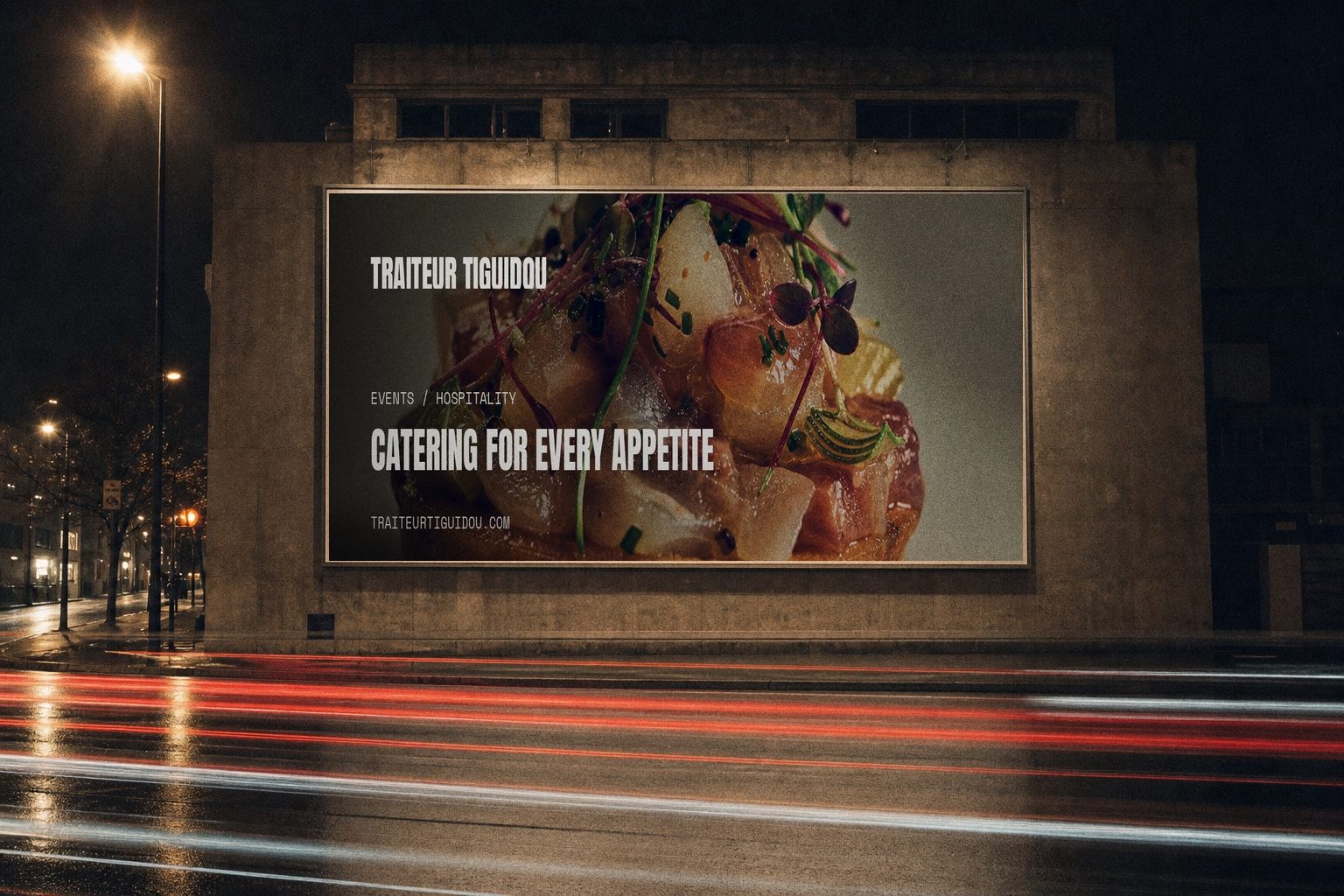 Traiteur Tiguidou night billboard campaign render