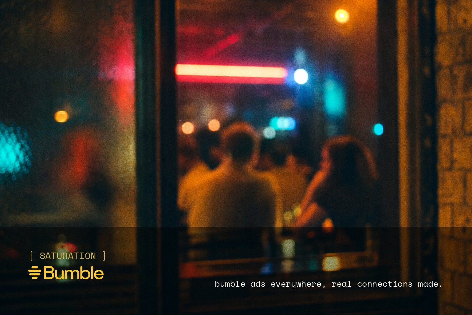 Bumble brand campaign image, night scene shot on film