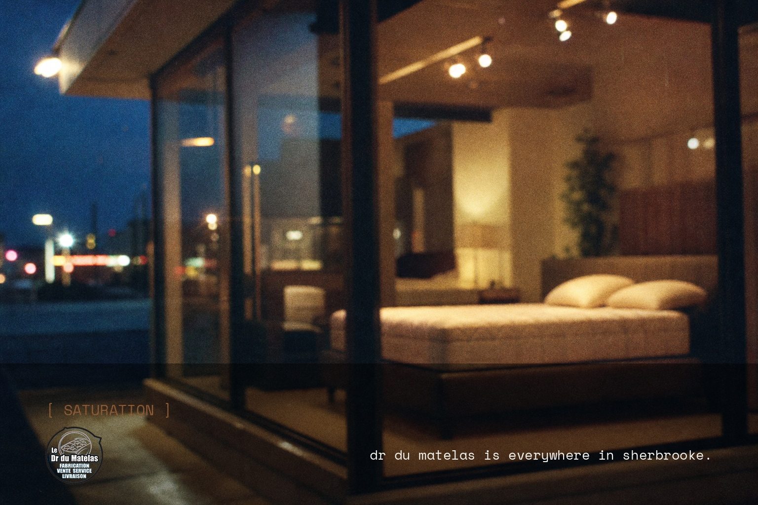 Dr du Matelas brand campaign image, night scene shot on film