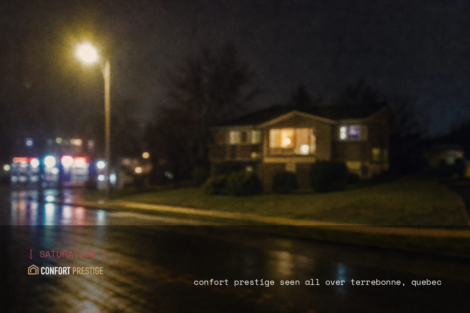 Confort Prestige brand campaign image, night scene shot on film