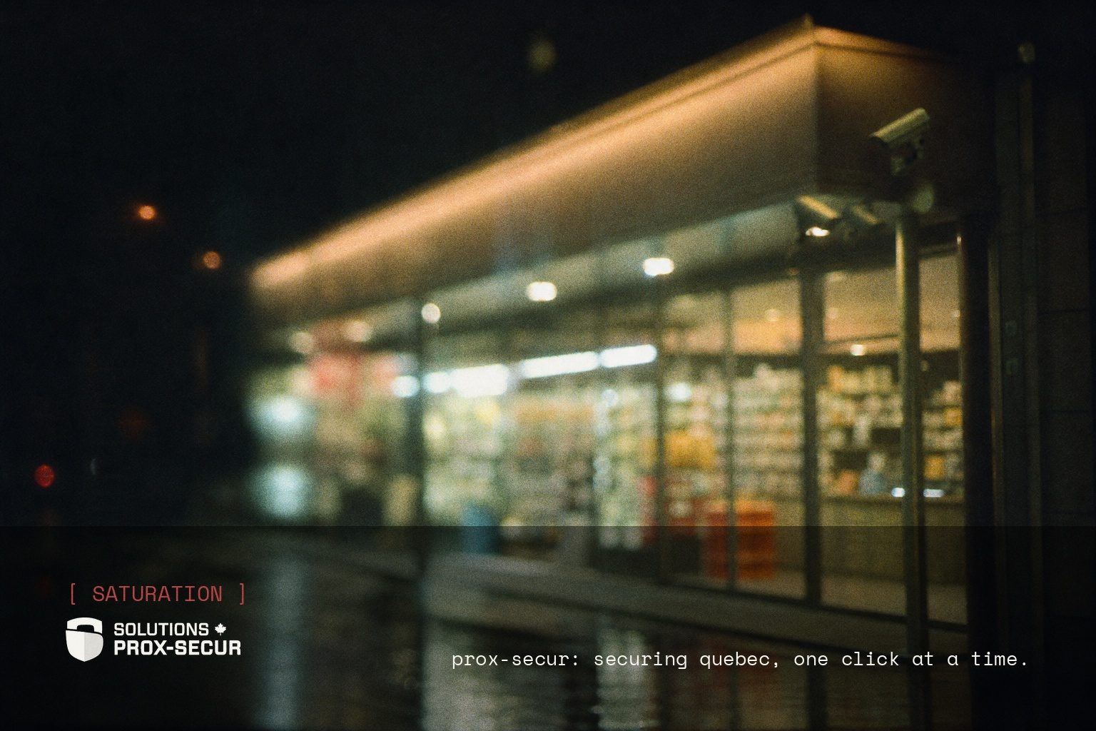 Solutions Prox-Secur brand campaign image, night scene shot on film