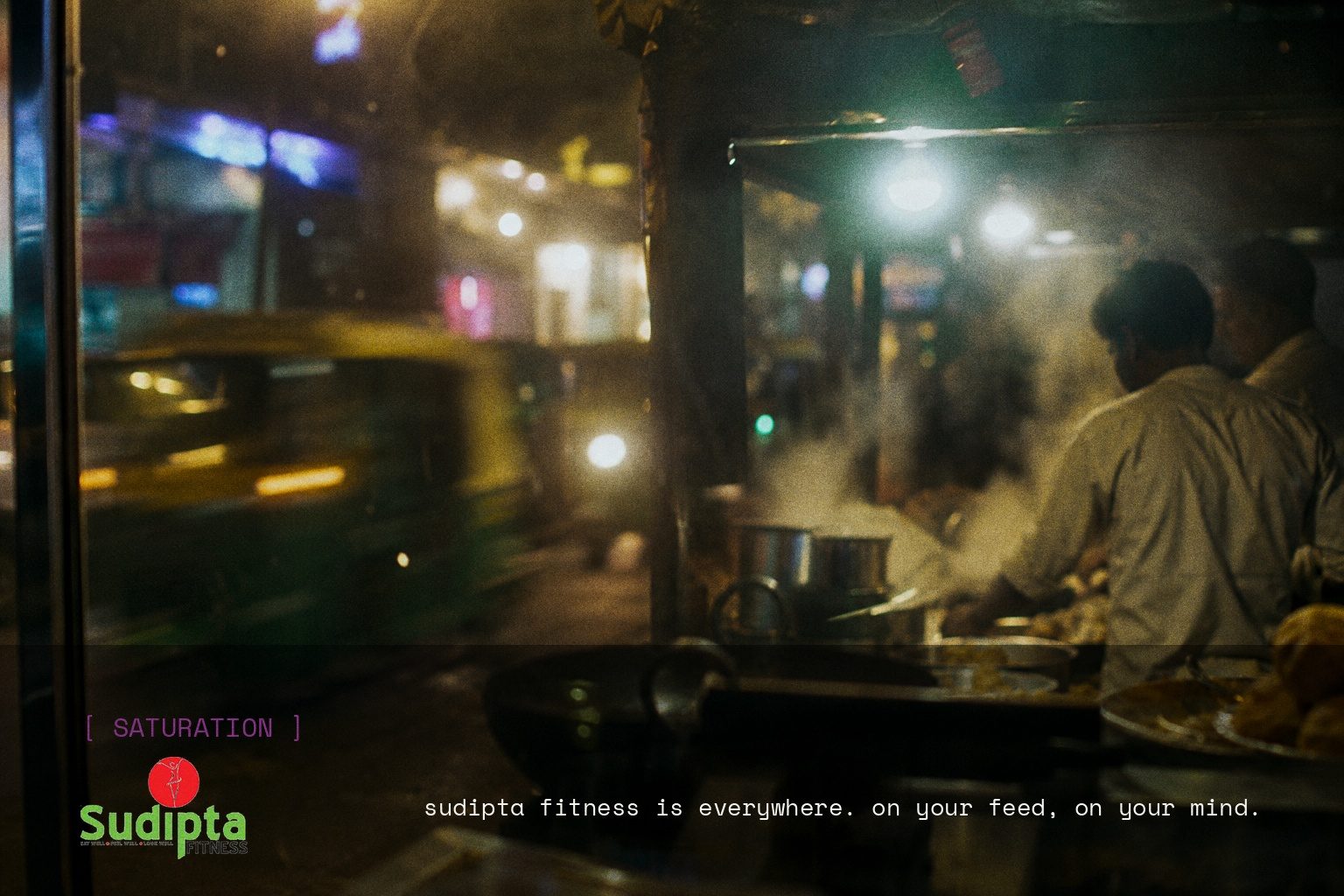 Sudipta Fitness brand campaign image, night scene shot on film