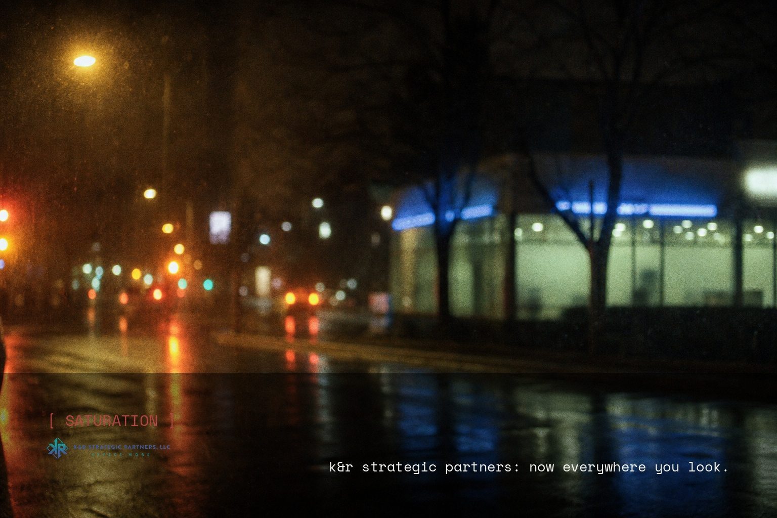 K&R Strategic Partners brand campaign image, night scene shot on film
