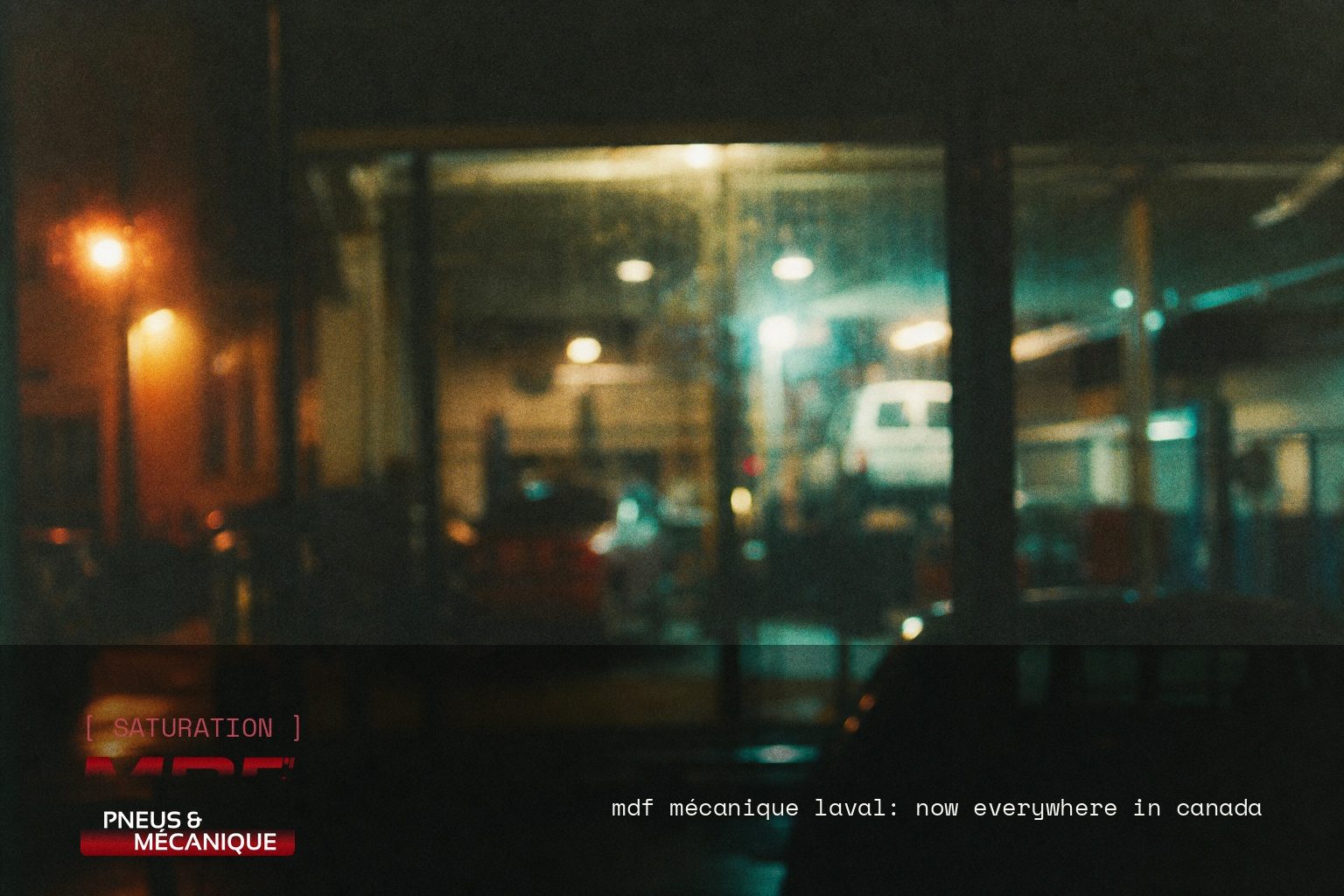 MDF Mécanique Laval brand campaign image, night scene shot on film