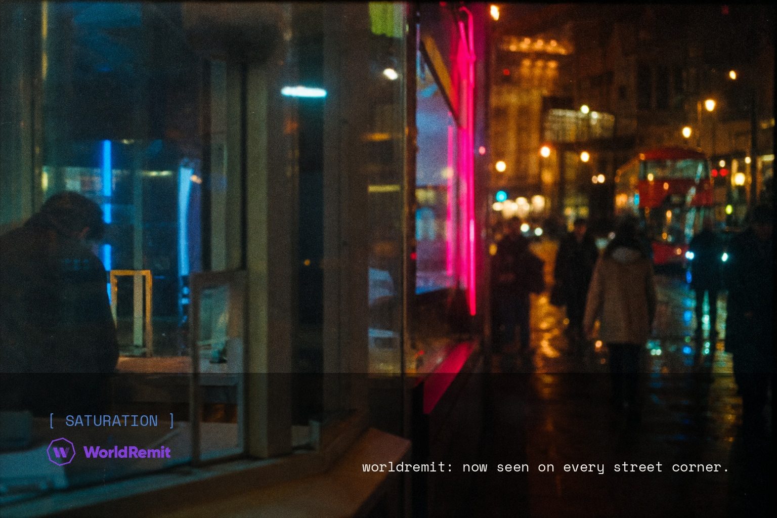 WorldRemit brand campaign image, night scene shot on film