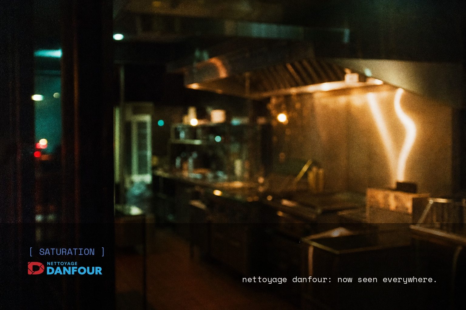 Nettoyage Danfour brand campaign image, night scene shot on film
