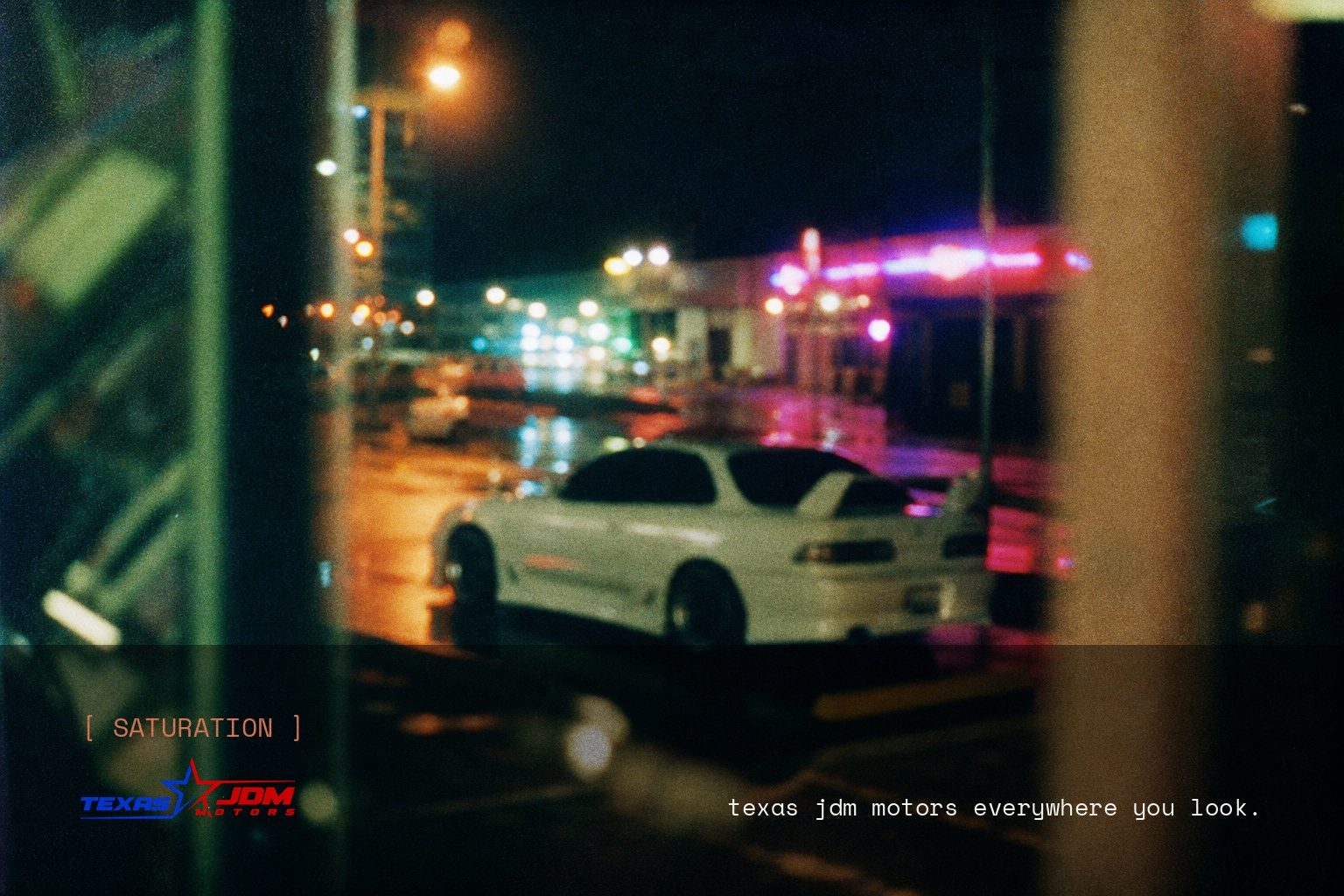 Texas JDM Motors brand campaign image, night scene shot on film