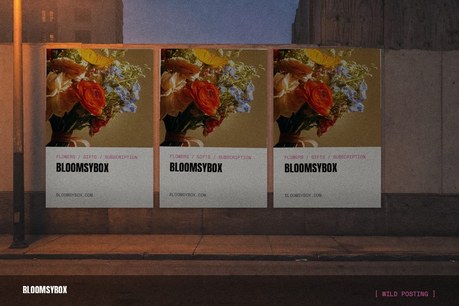 BloomsyBox campaign render — wild posting wall