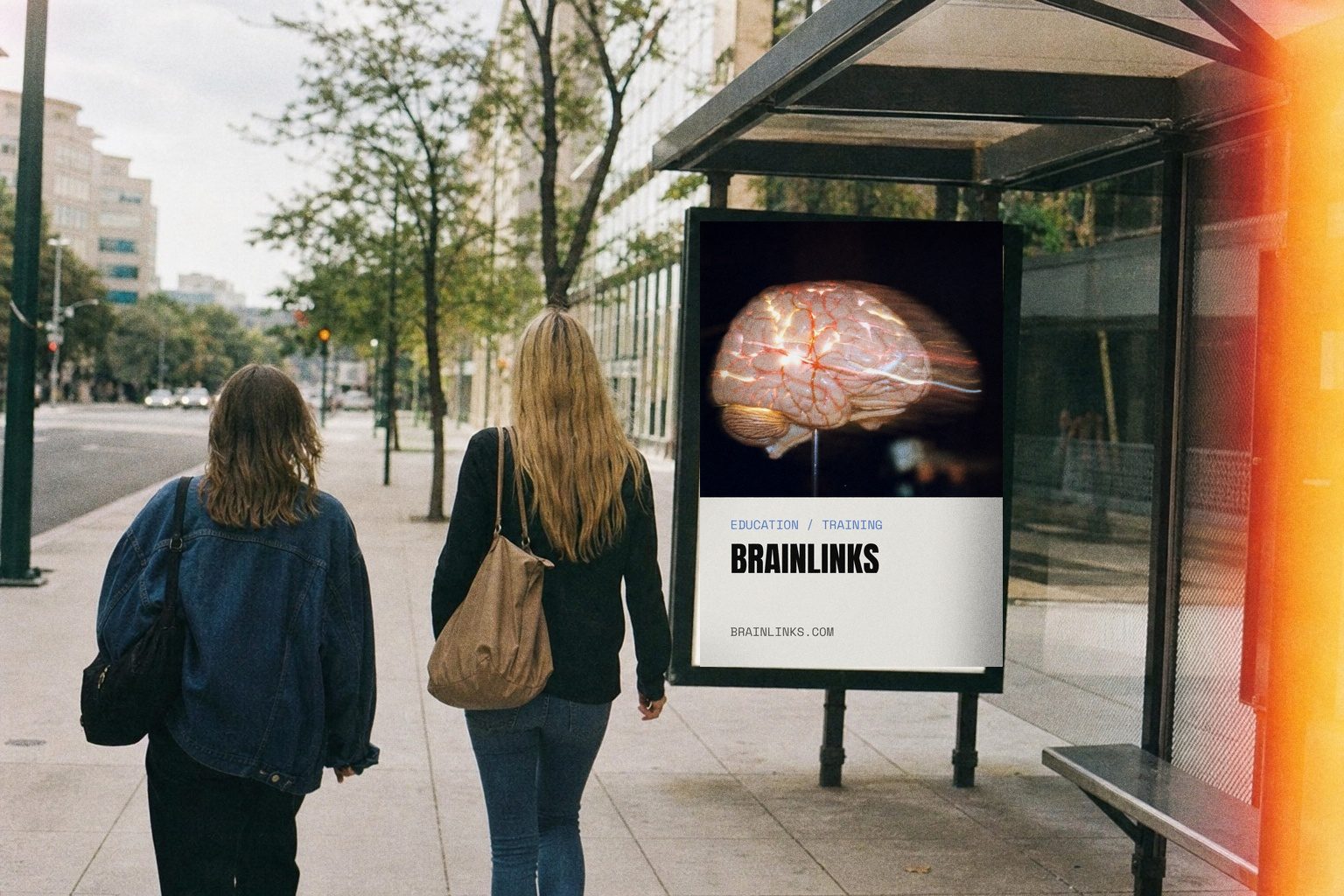 BrainLinks poster in a bus shelter