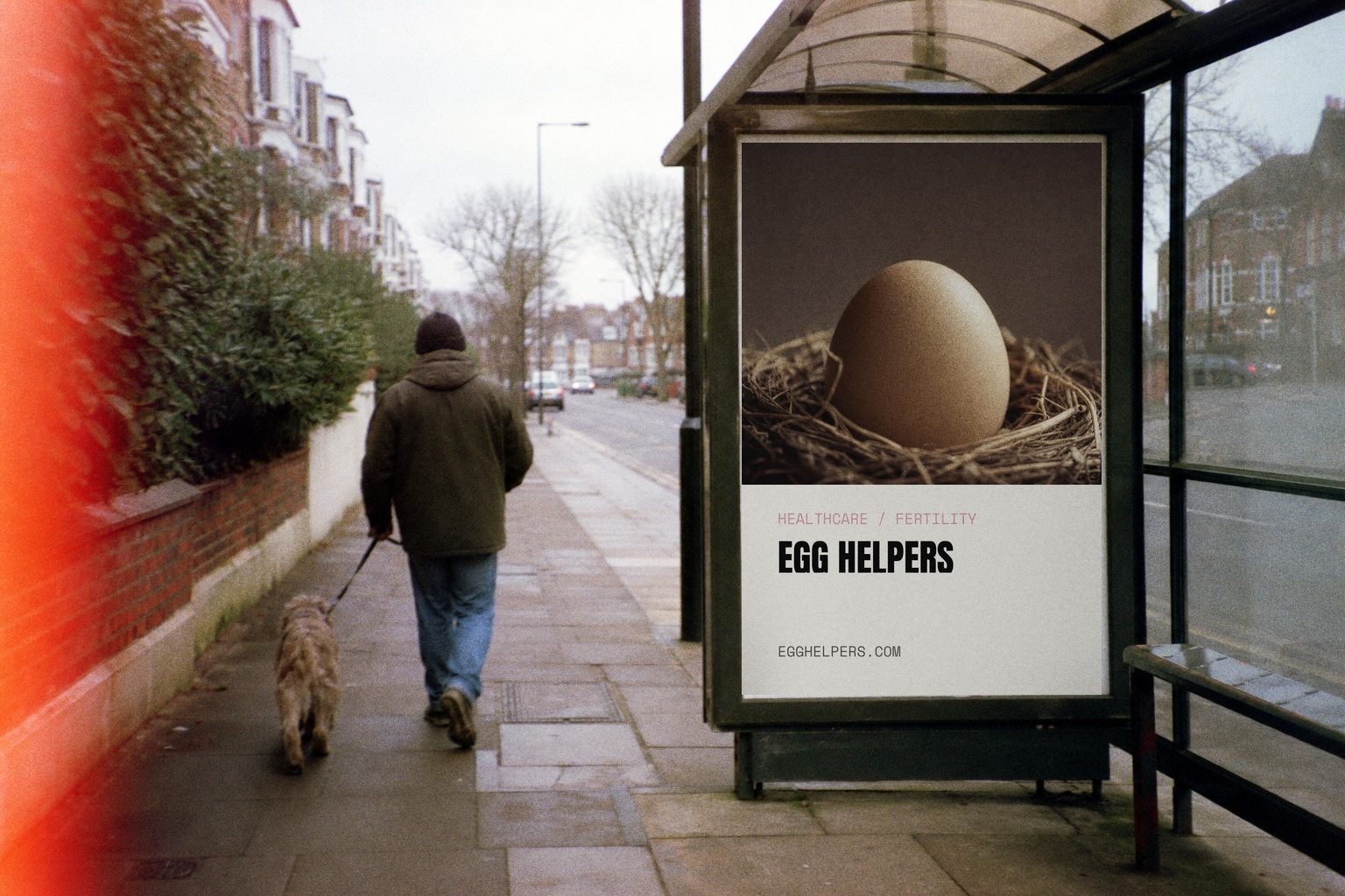 Egg Helpers campaign poster in a bus shelter