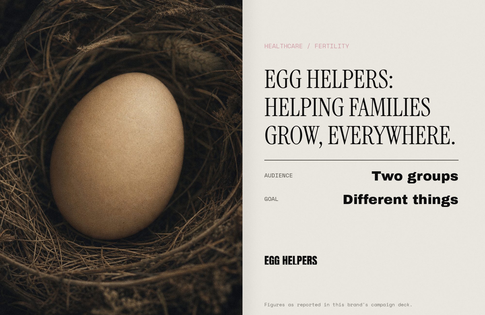 Egg Helpers campaign shown as a printed press spread