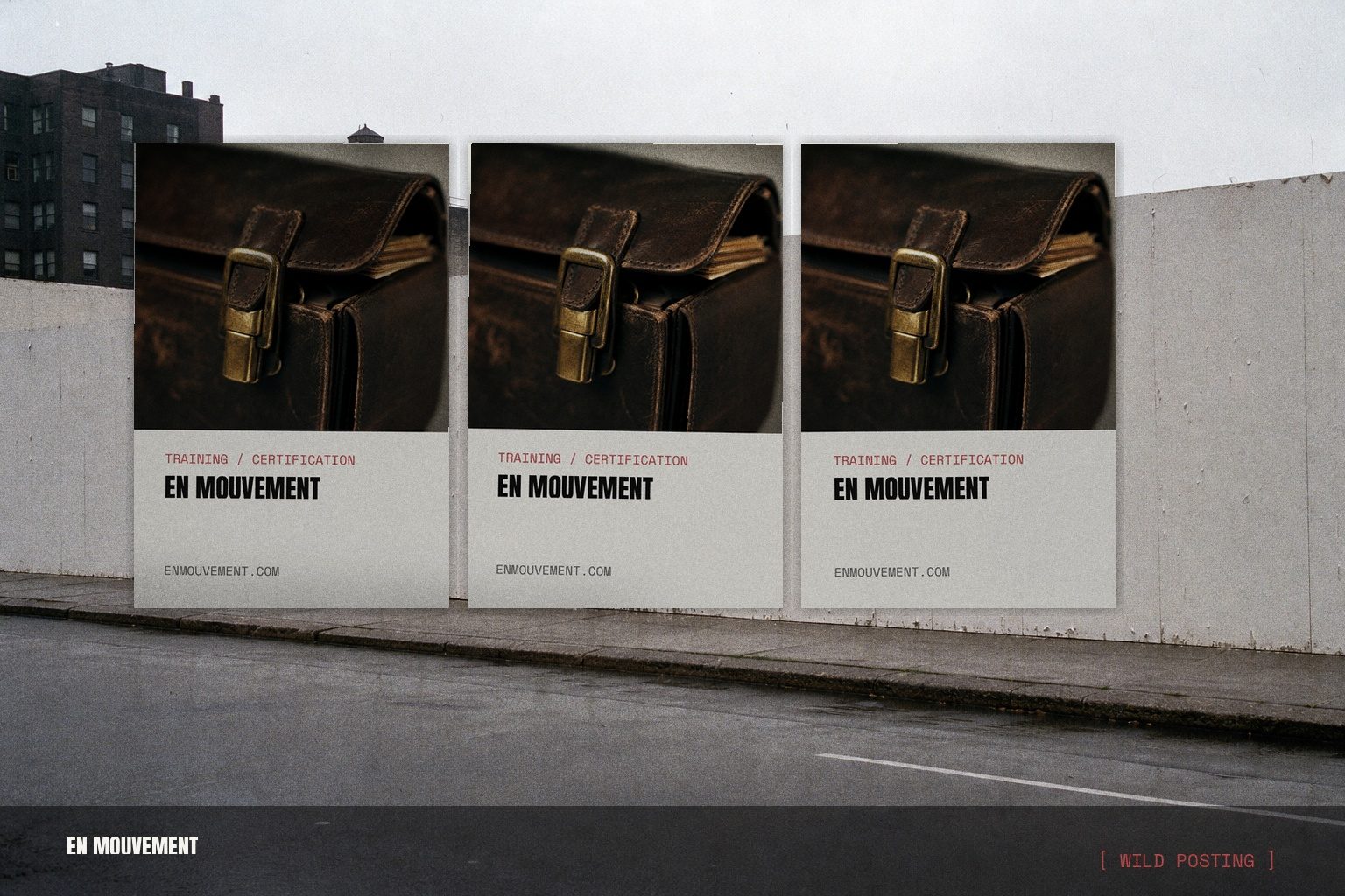 En Mouvement campaign render: wild posting wall