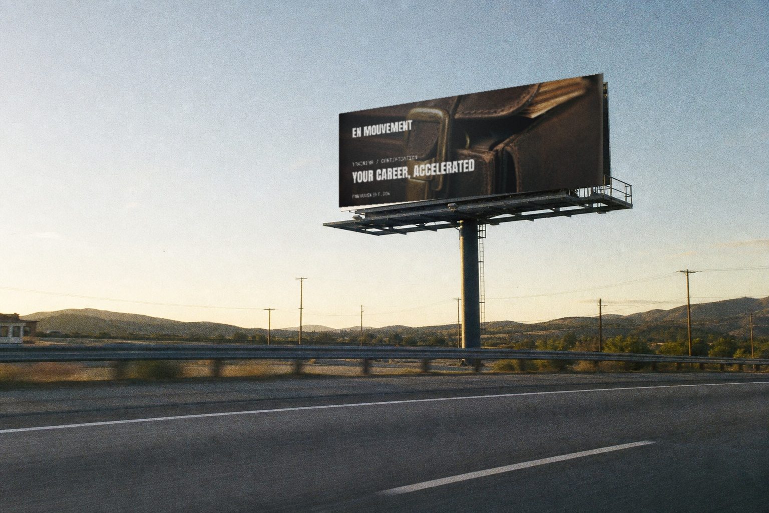 En Mouvement campaign render: highway billboard