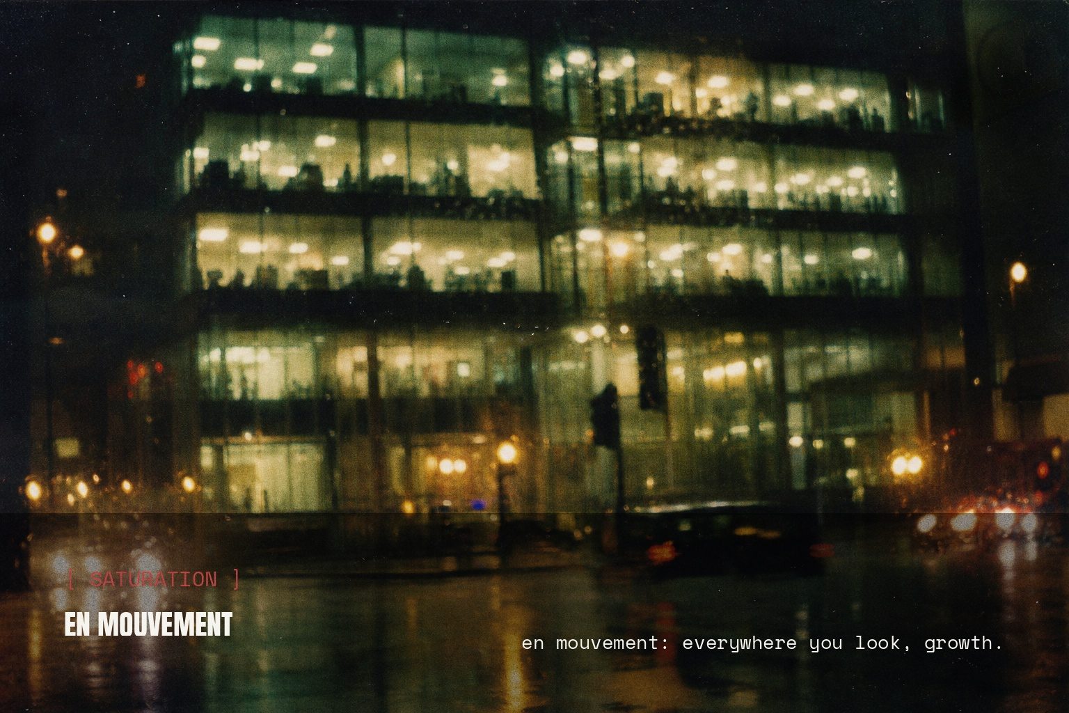 En Mouvement campaign render: blurred night street scene