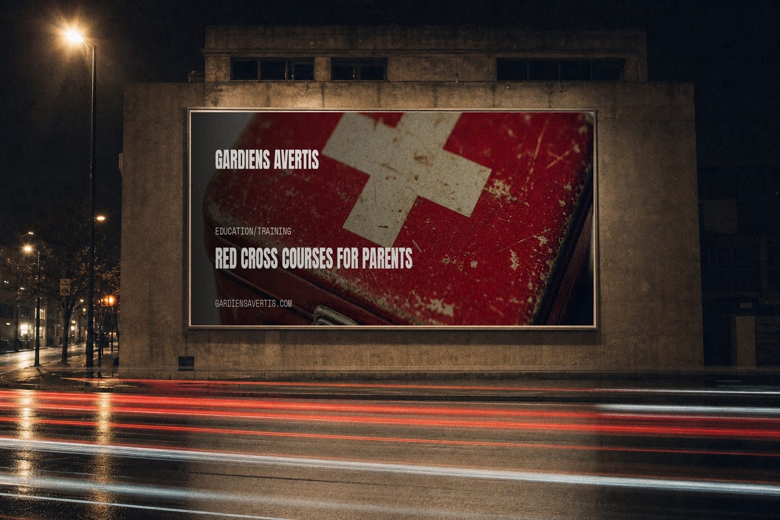 Campagne Gardiens Avertis: panneau publicitaire de nuit