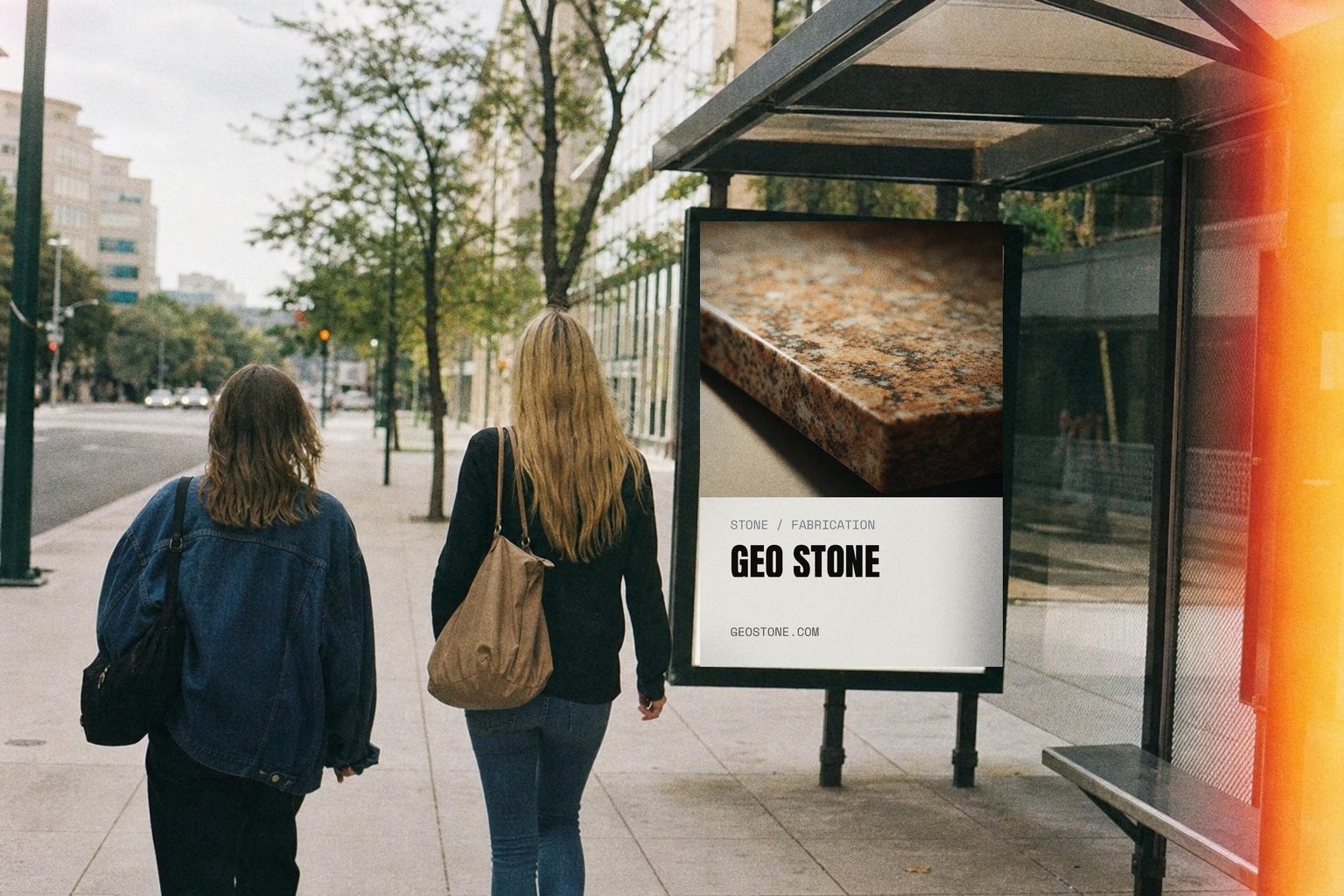 Geo Stone campaign render — bus shelter poster