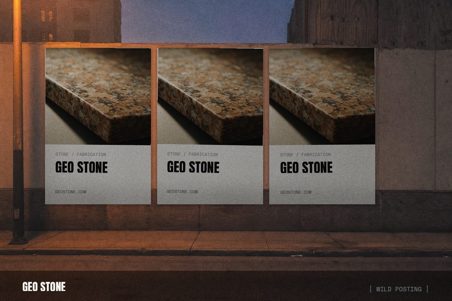 Geo Stone campaign render — wild posting wall