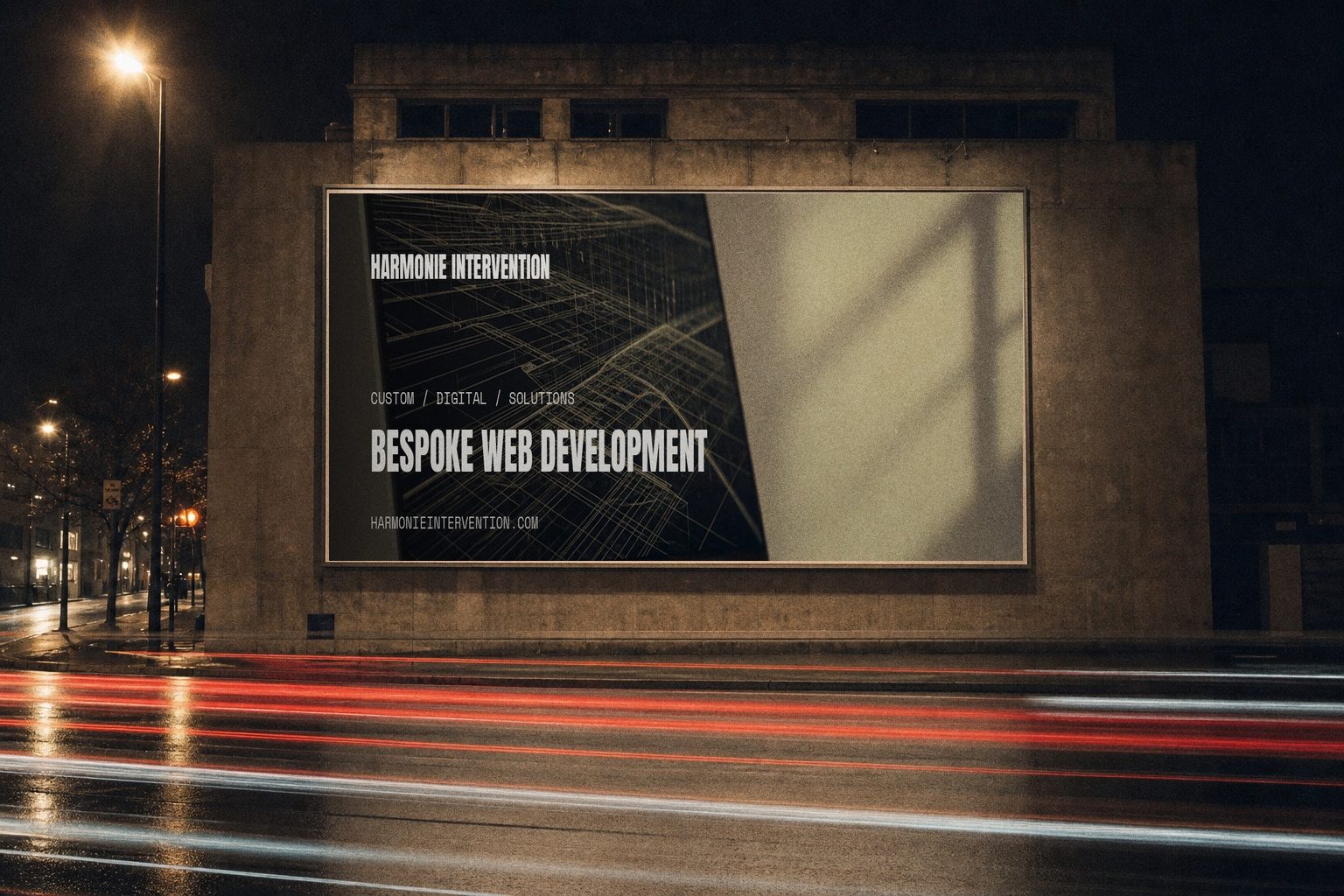 Harmonie campaign billboard at night