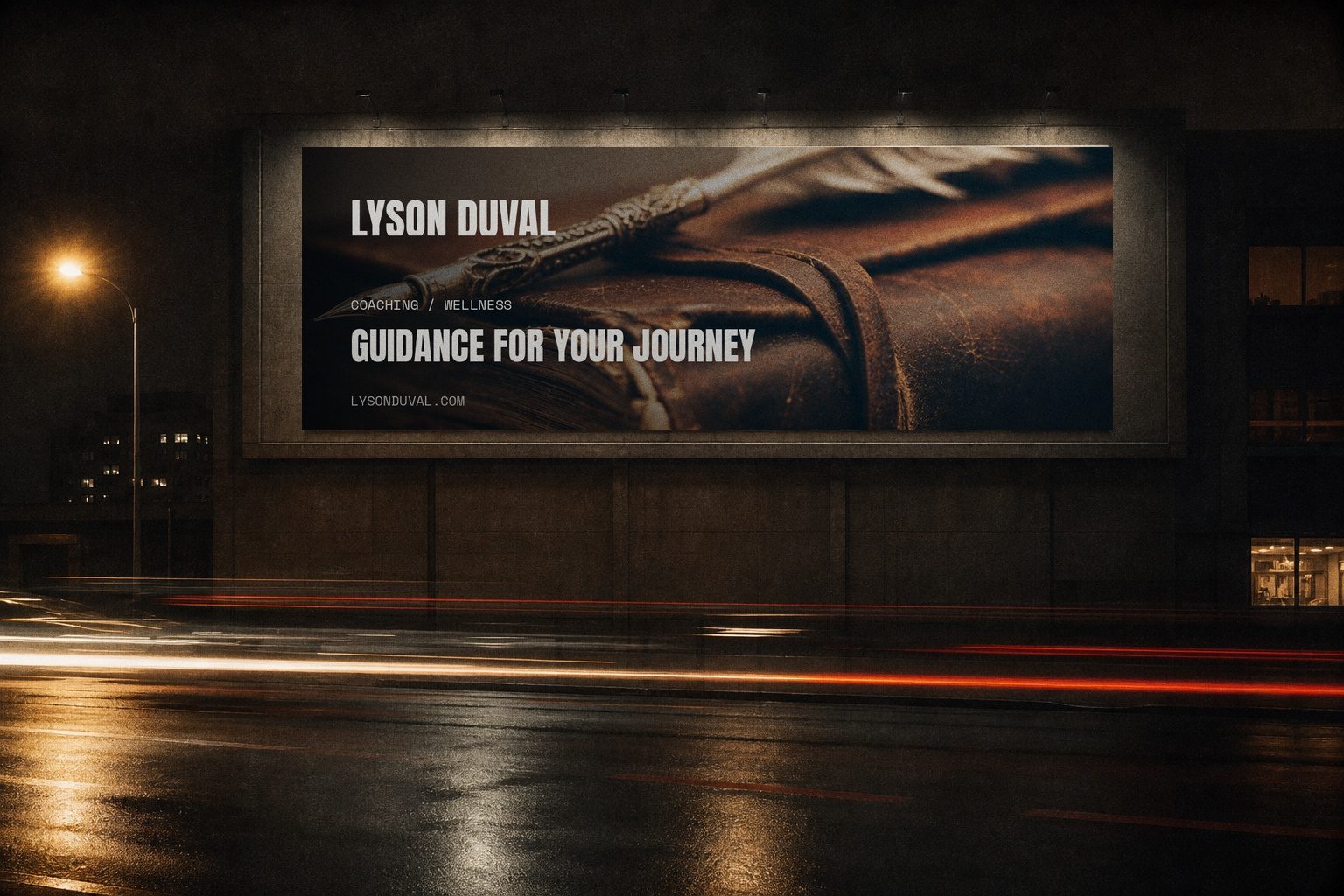 Lyson Duval billboard lit at night