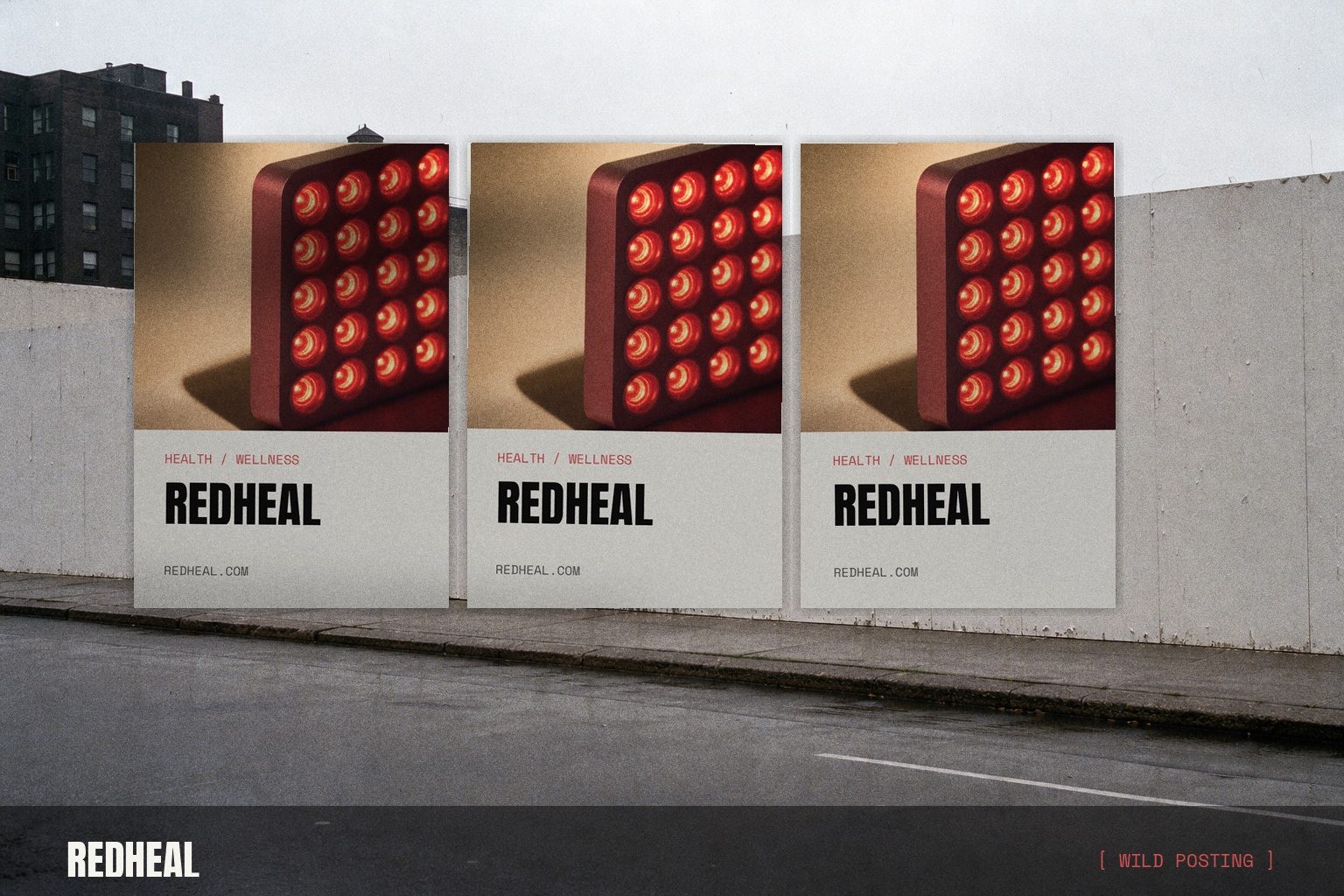 Redheal campaign render — wild posting wall