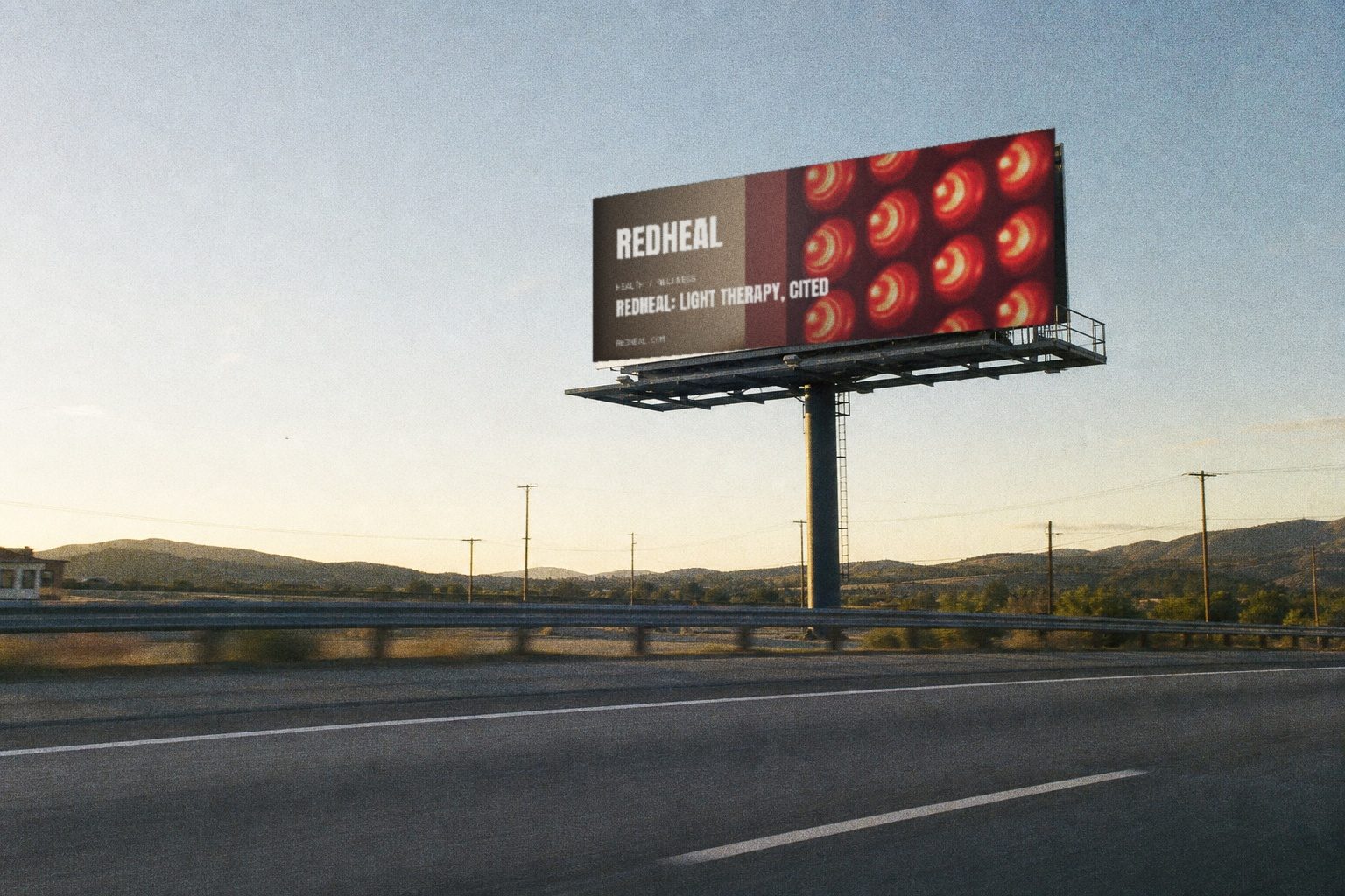 Redheal campaign render — highway billboard