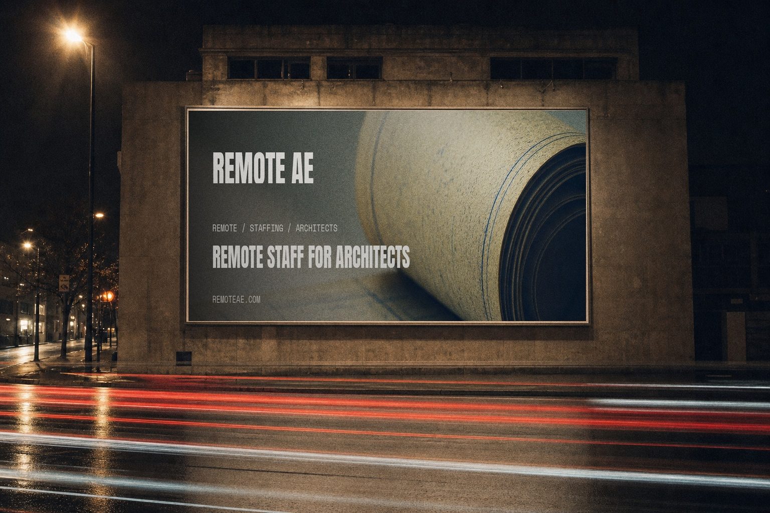 Remote AE campaign billboard lit at night