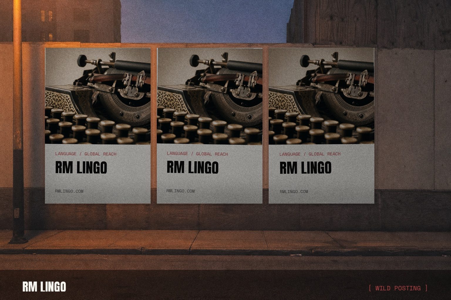 RM Lingo campaign render — wild posting wall
