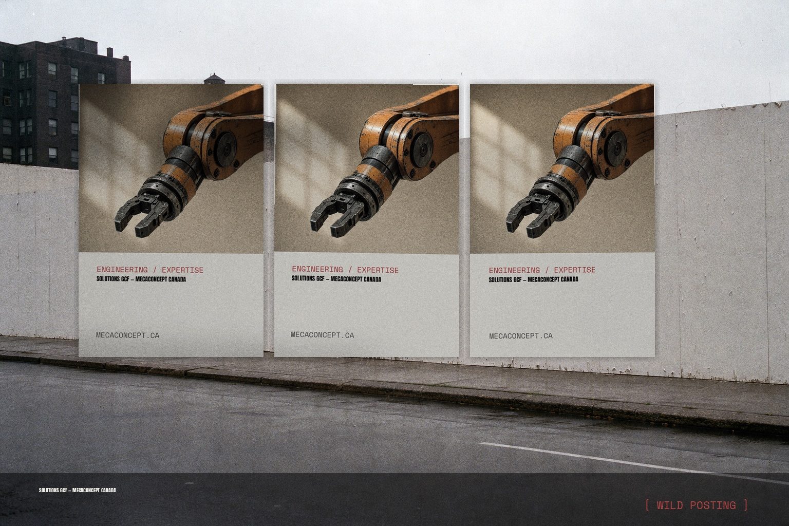Mecaconcept campaign render — wild posting wall