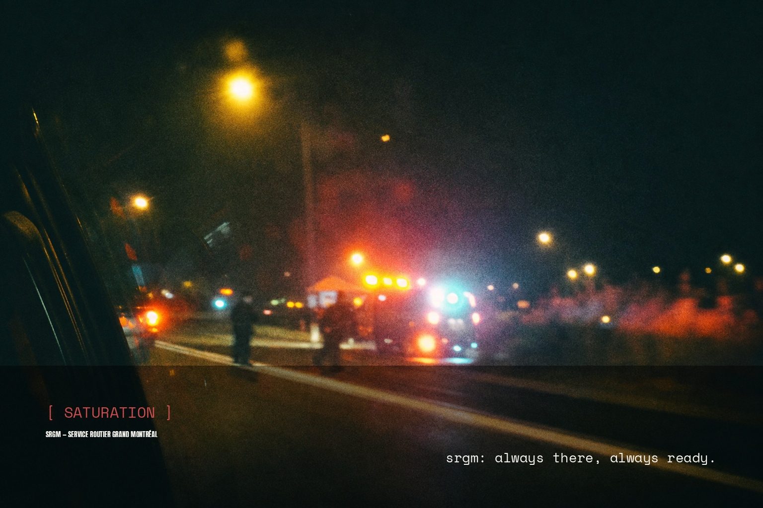 SRGM campaign art in a night street scene