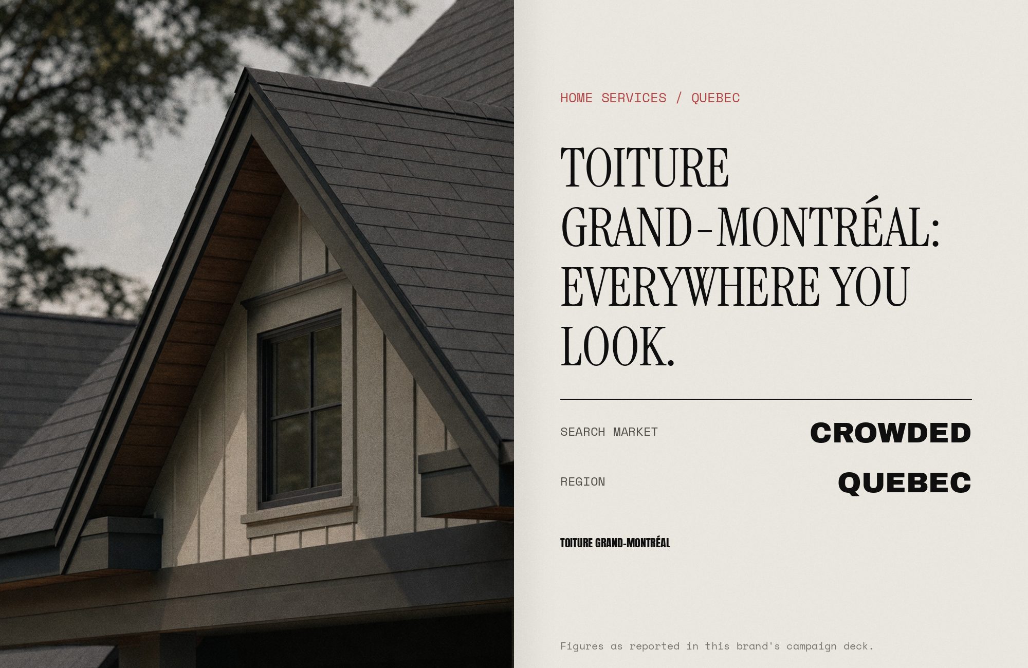 Toiture Grand-Montréal campaign as a printed press spread