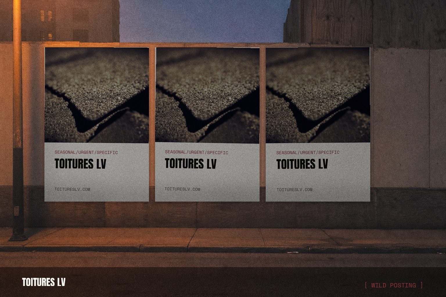 Toitures LV campaign render — wild posting wall