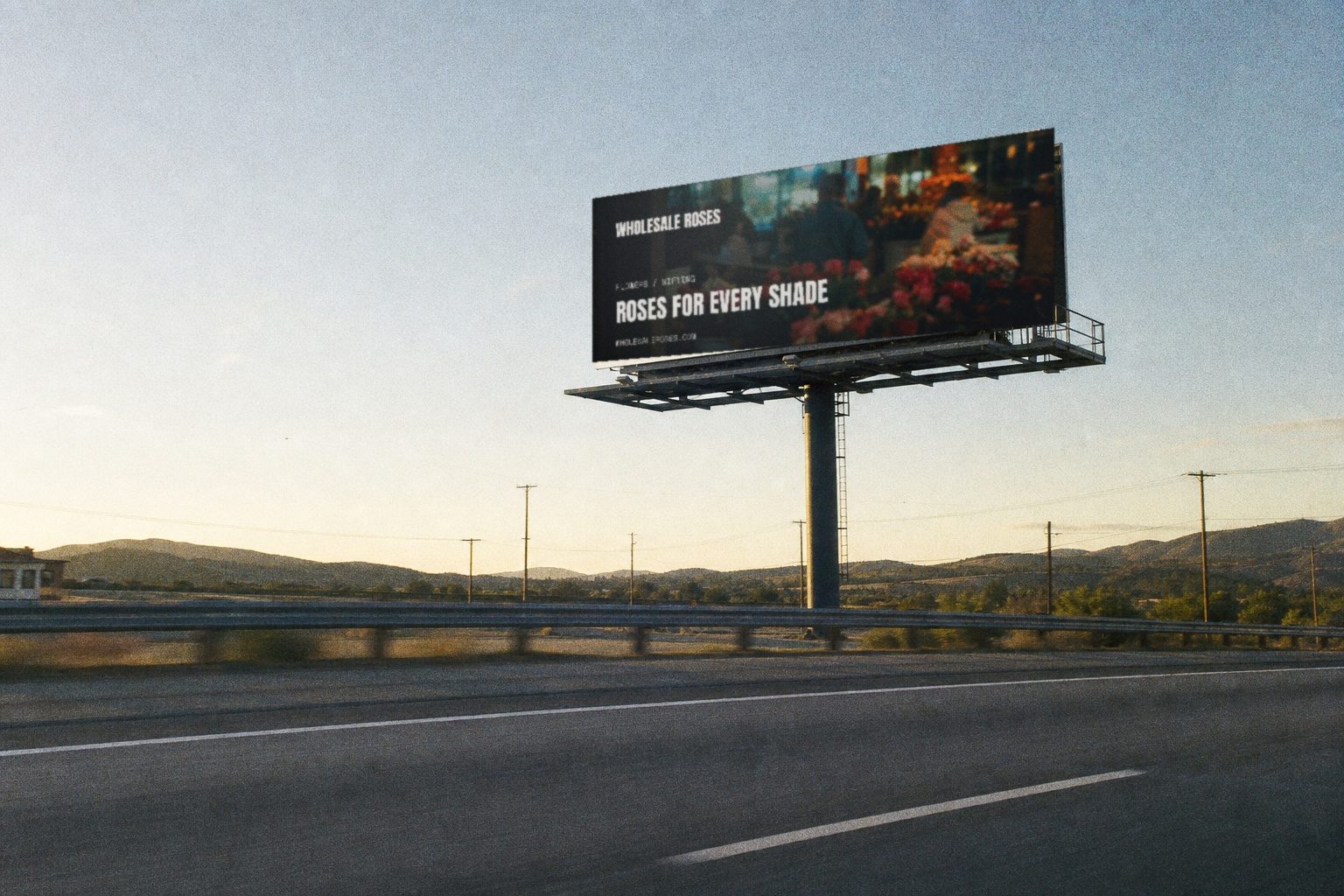 Wholesale Roses campaign render — highway billboard