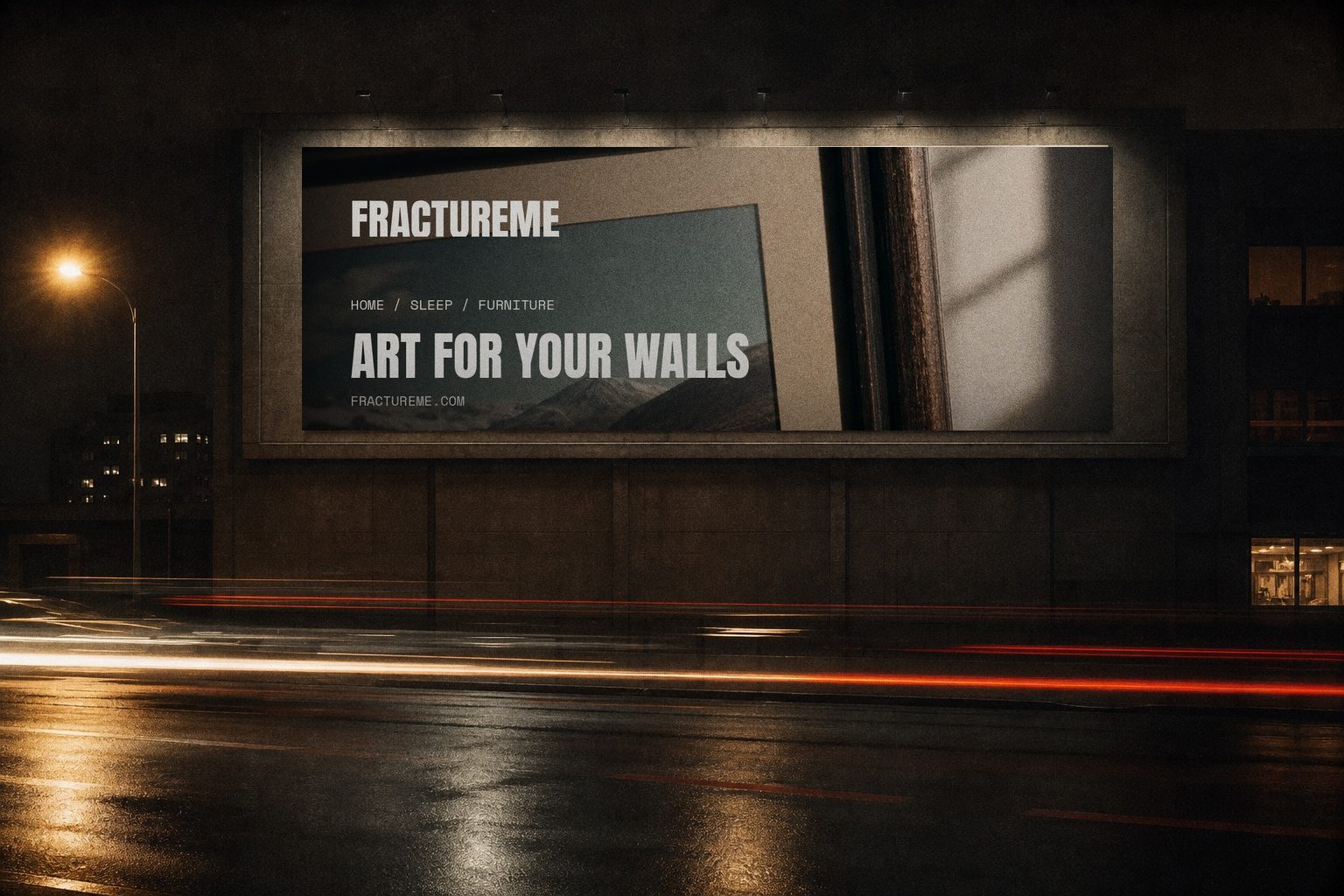 Fracture campaign render — night billboard