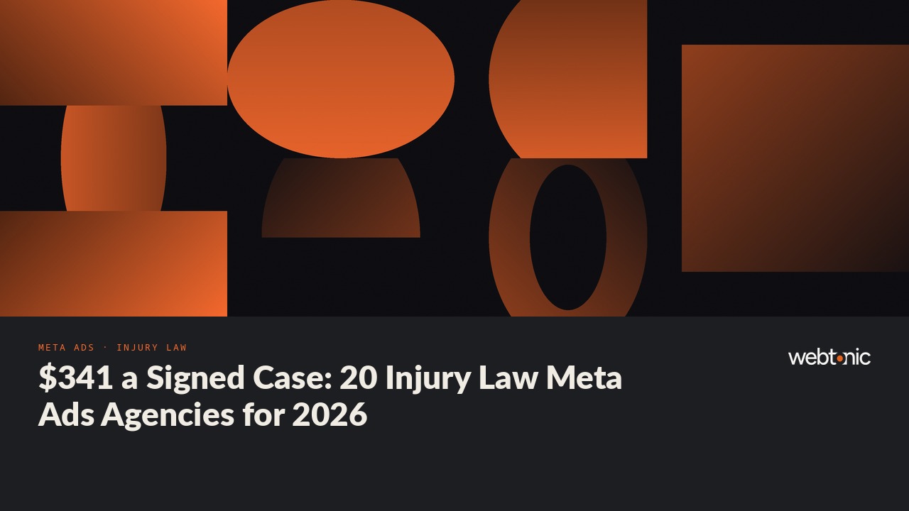 $341 a Signed Case: 20 Injury Law Meta Ads Agencies for 2026 — Web Tonic blog thumbnail