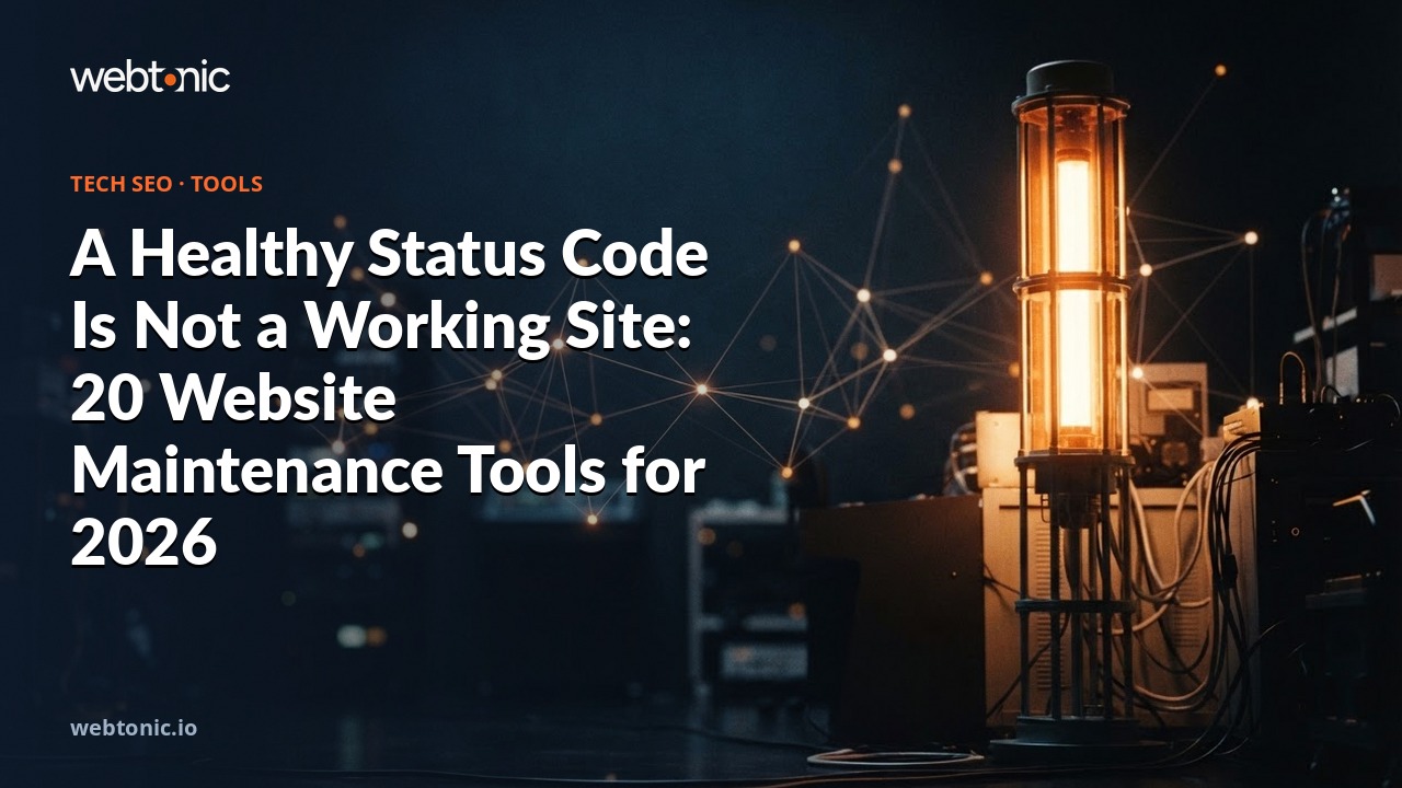 A Healthy Status Code Is Not a Working Site: 20 Website Maintenance Tools for 2026 — Web Tonic blog thumbnail