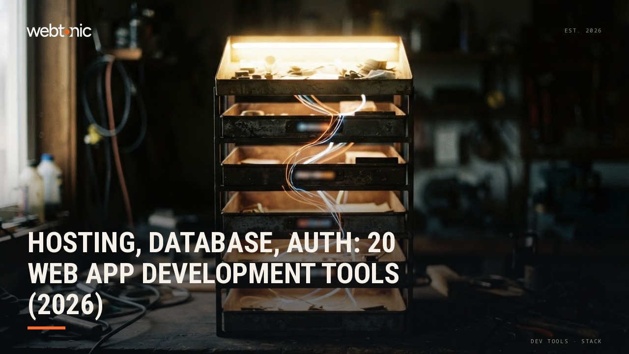 Hosting, Database, Auth: 20 Web App Development Tools (2026) — Web Tonic blog thumbnail