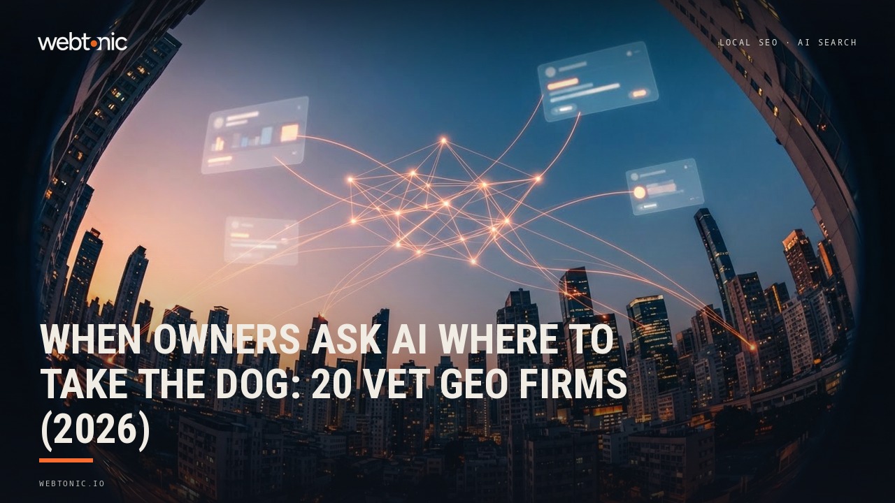 When Owners Ask AI Where to Take the Dog: 20 Vet GEO Firms (2026) — Web Tonic blog thumbnail
