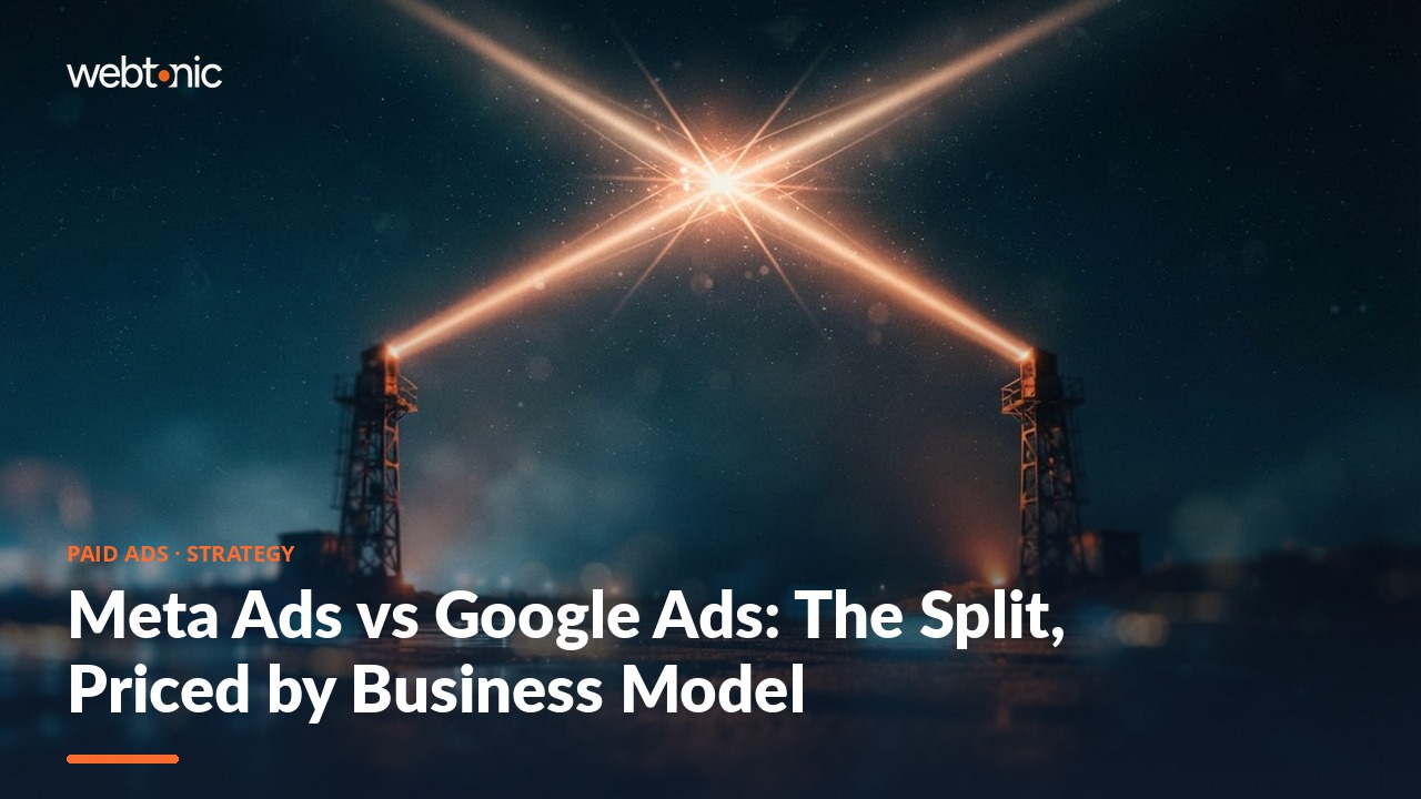 Meta Ads vs Google Ads: The Split, Priced by Business Model — Web Tonic blog thumbnail