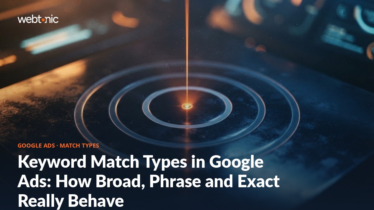 Keyword Match Types in Google Ads: How Broad, Phrase and Exact Really Behave — Web Tonic blog thumbnail