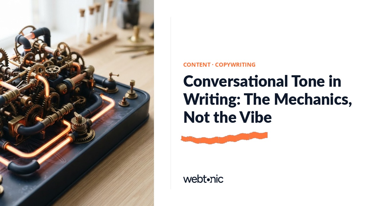 Conversational Tone in Writing: The Mechanics, Not the Vibe — Web Tonic blog thumbnail