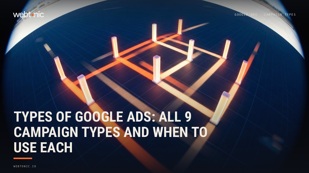 Types of Google Ads: All 9 Campaign Types and When to Use Each — Web Tonic blog thumbnail