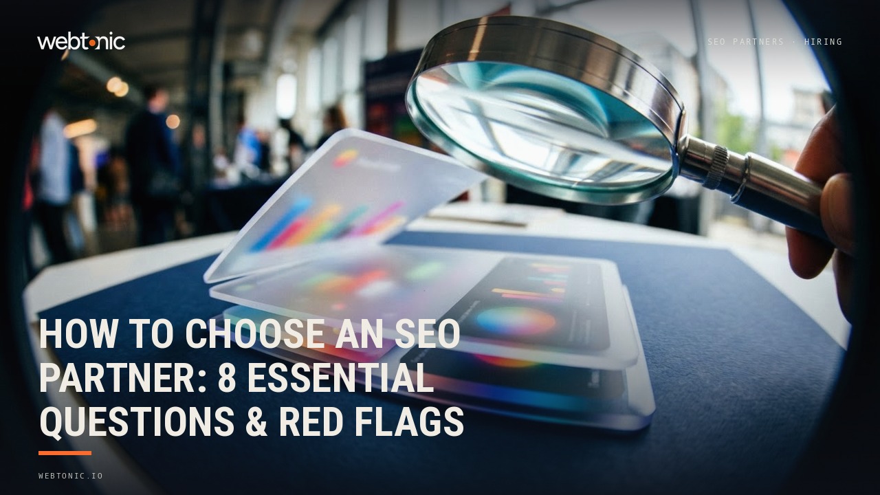 How to Choose an SEO Partner: 8 Essential Questions & Red Flags — Web Tonic blog thumbnail