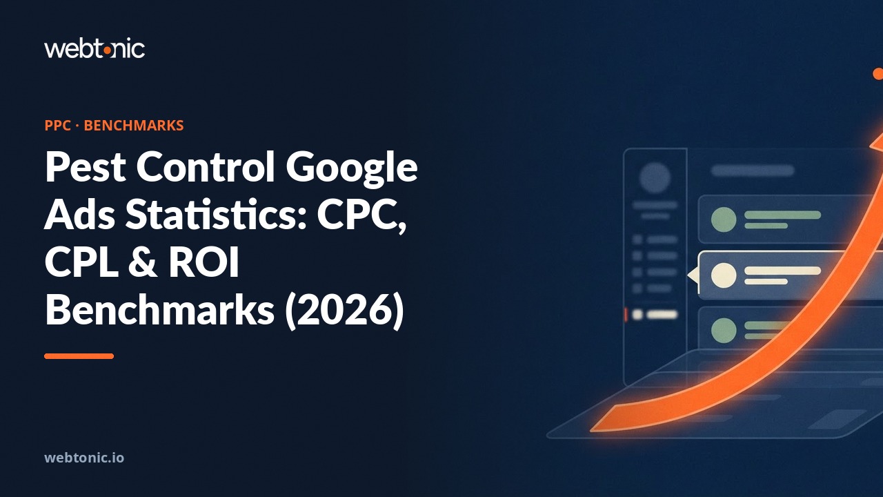 Pest Control Google Ads Statistics: CPC, CPL & ROI Benchmarks (2026) — Web Tonic blog thumbnail