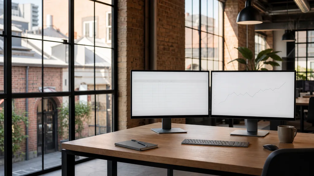 Photograph of an empty Melbourne marketing agency workspace with desks, screens and daylight, used as the opening image for this comparison of Melbourne SEO agencies